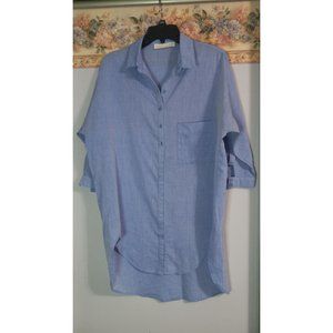Magnolia South Large Blue Button Down Lightweight Hi/Lo Tunic Boho Casual Top